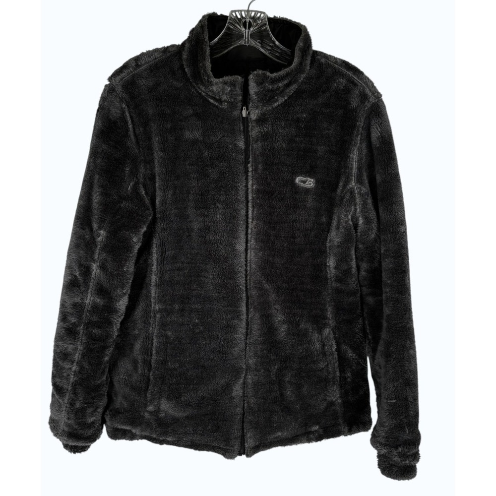 CB Sport Reversible Jacket Sz PL  Black Faux Fur Quilted Puffer Cozy Versatile‎